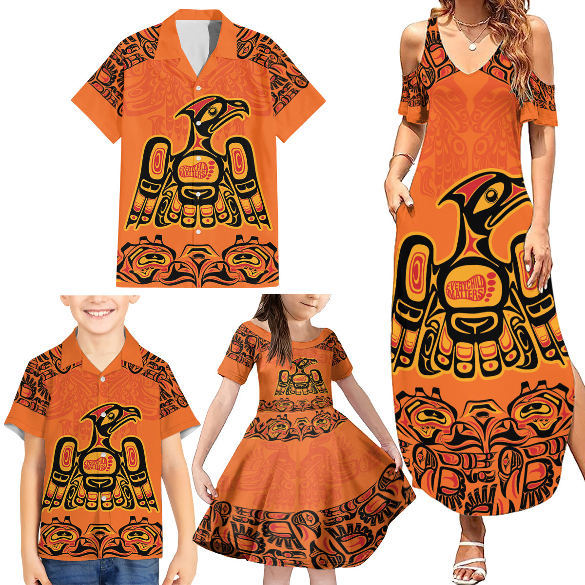 Personalized Every Child Matter Family Matching Summer Maxi Dress and Hawaiian Shirt Canadian Native Indigenous Haida - Wonder Print Shop