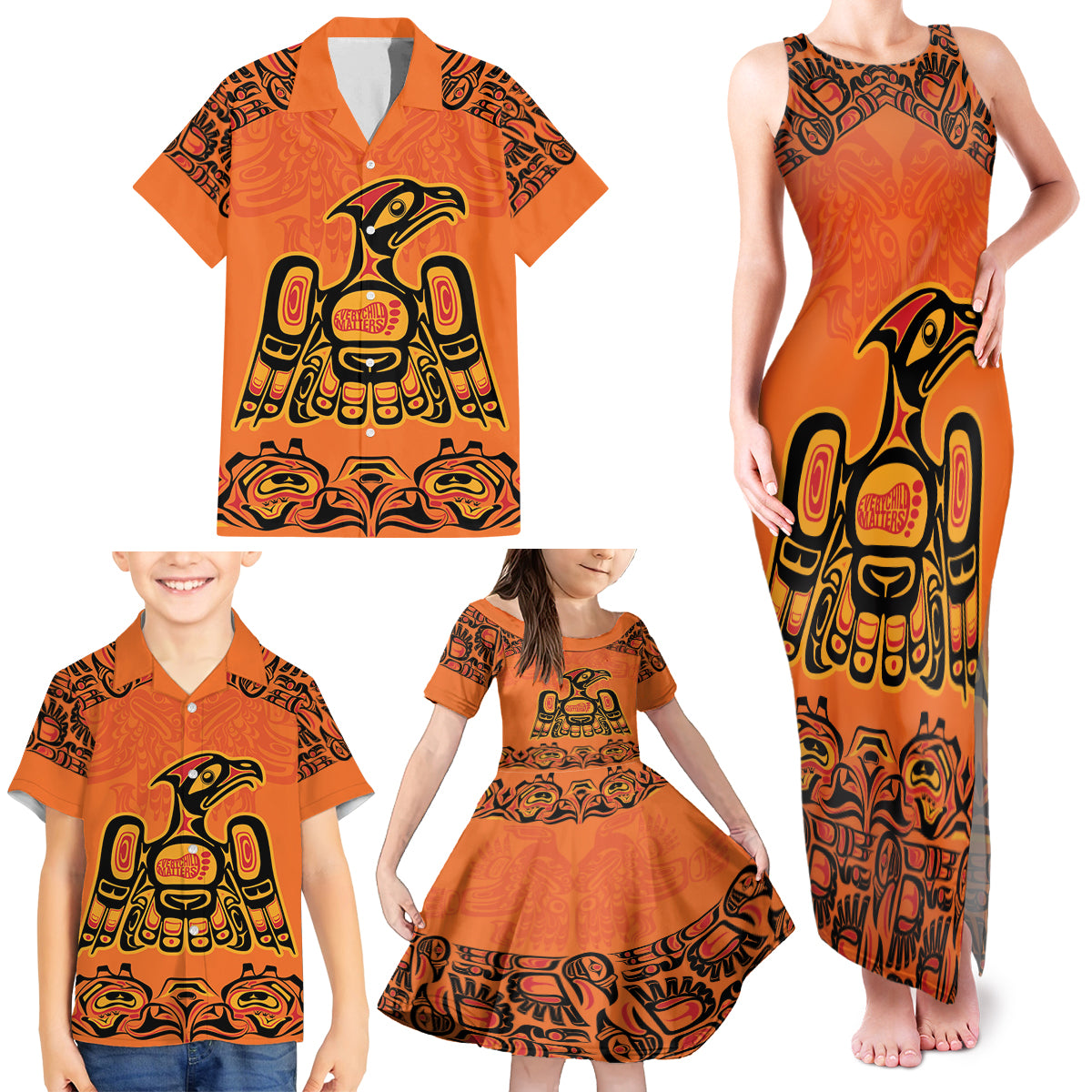 Personalized Every Child Matter Family Matching Tank Maxi Dress and Hawaiian Shirt Canadian Native Indigenous Haida - Wonder Print Shop