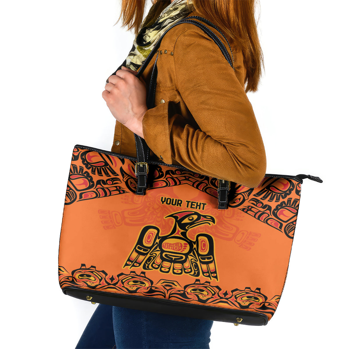 Personalized Every Child Matter Leather Tote Bag Canadian Native Indigenous Haida - Wonder Print Shop