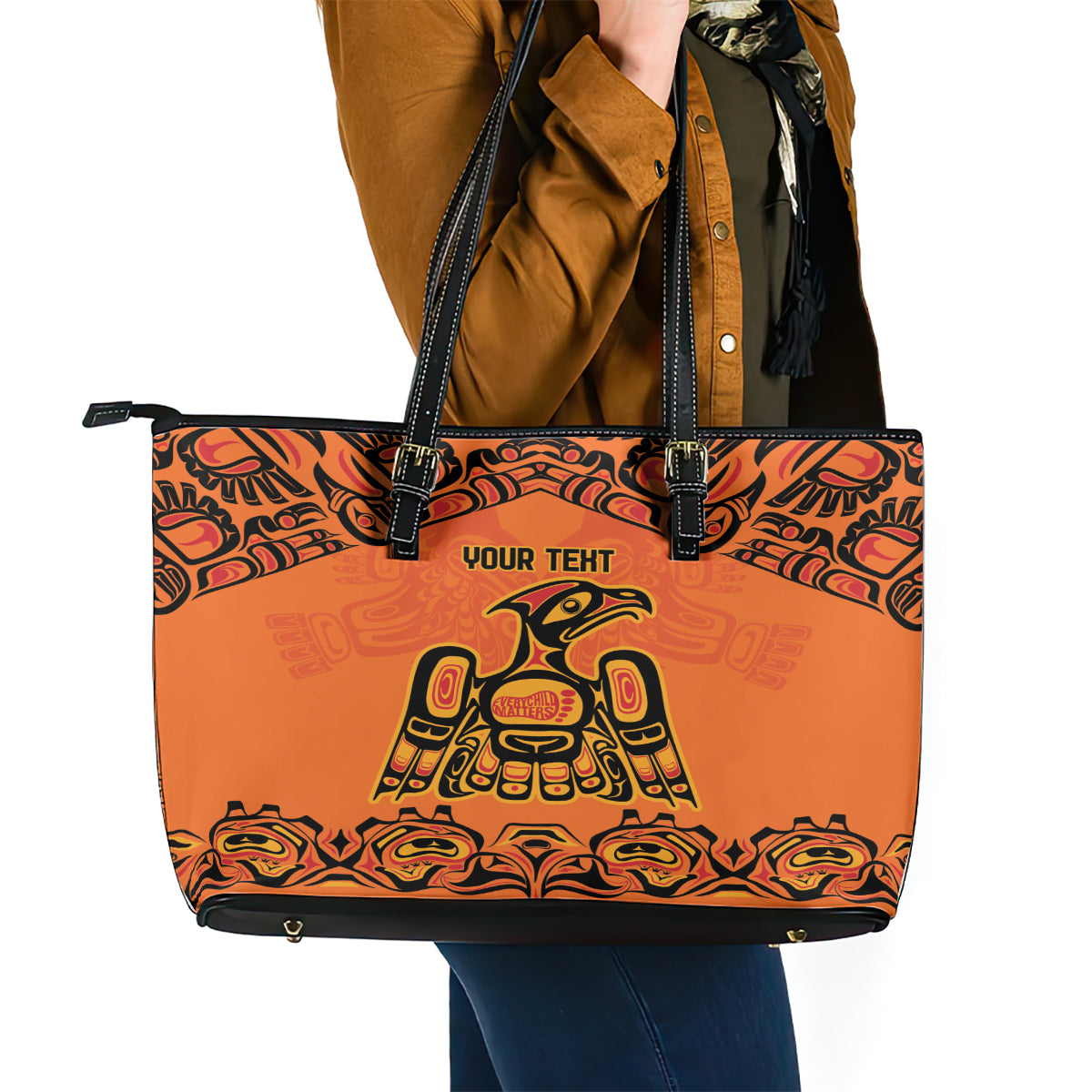 Personalized Every Child Matter Leather Tote Bag Canadian Native Indigenous Haida - Wonder Print Shop