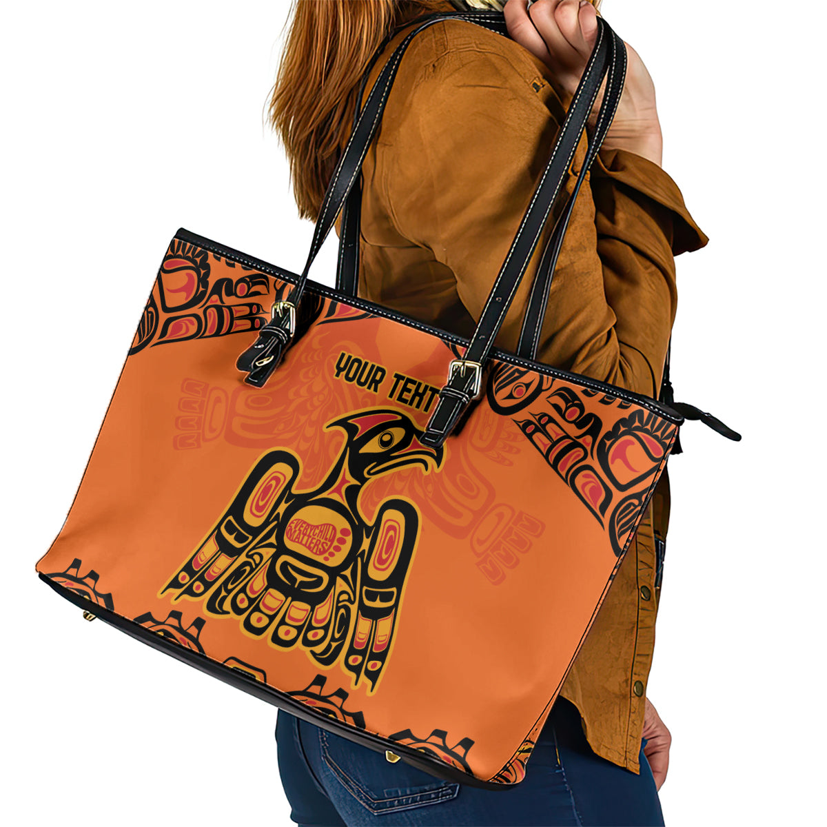 Personalized Every Child Matter Leather Tote Bag Canadian Native Indigenous Haida - Wonder Print Shop