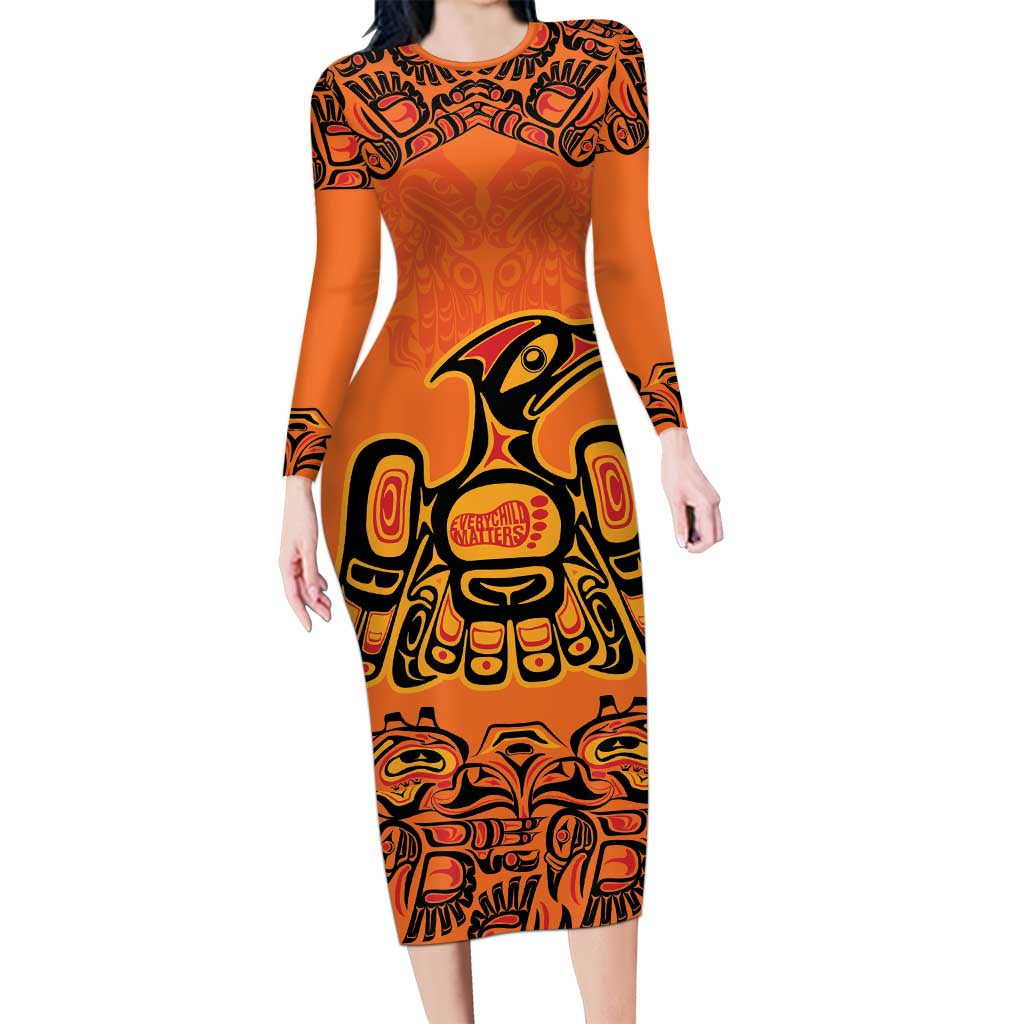 Personalized Every Child Matter Long Sleeve Bodycon Dress Canadian Native Indigenous Haida LT9