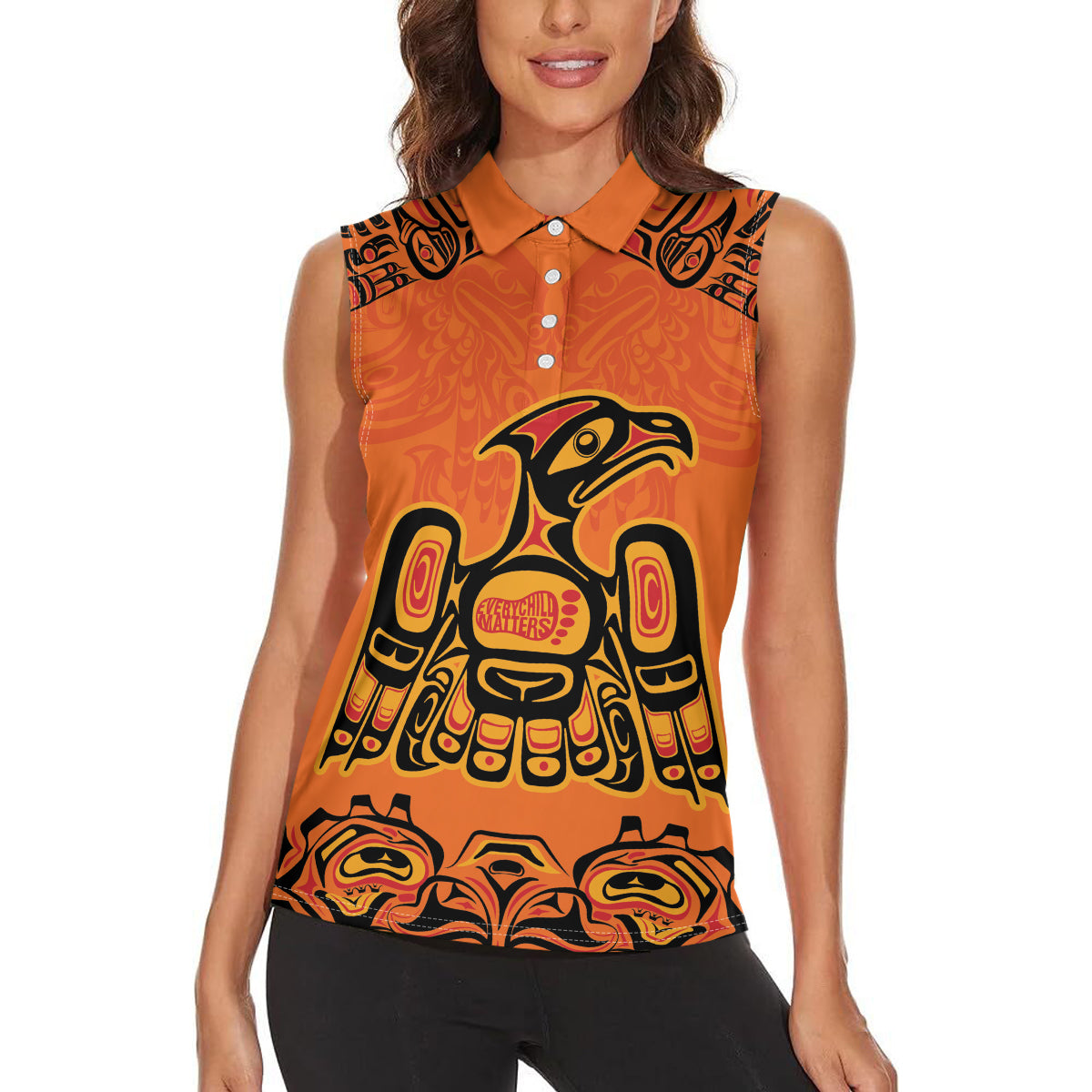 Personalized Every Child Matter Women Sleeveless Polo Shirt Canadian Native Indigenous Haida - Wonder Print Shop