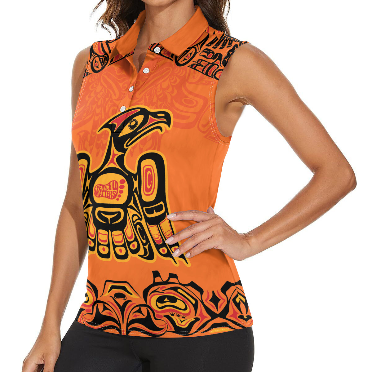 Personalized Every Child Matter Women Sleeveless Polo Shirt Canadian Native Indigenous Haida - Wonder Print Shop
