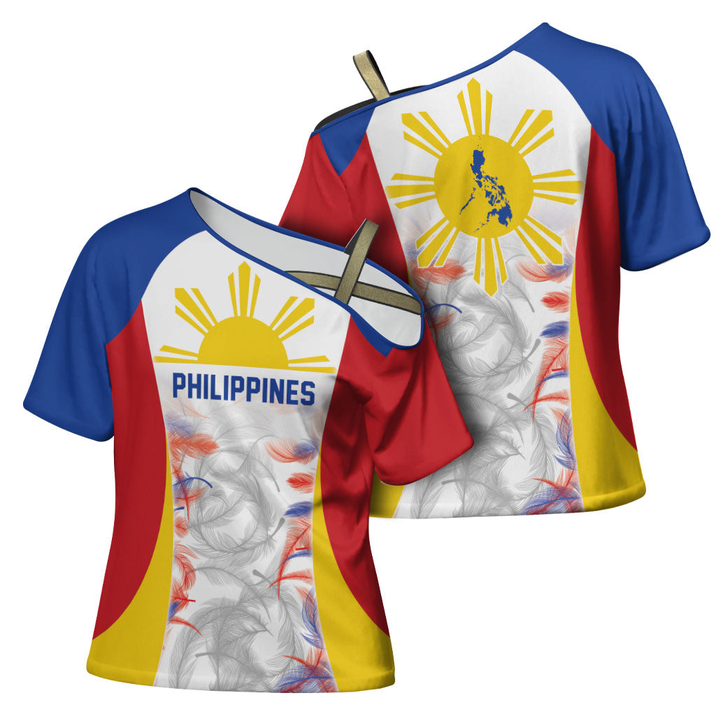 Philippines Flag Day Cross Shoulder Shirt Filipino Feather Pattern