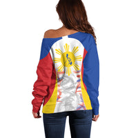 Philippines Flag Day Off Shoulder Sweater Filipino Feather Pattern