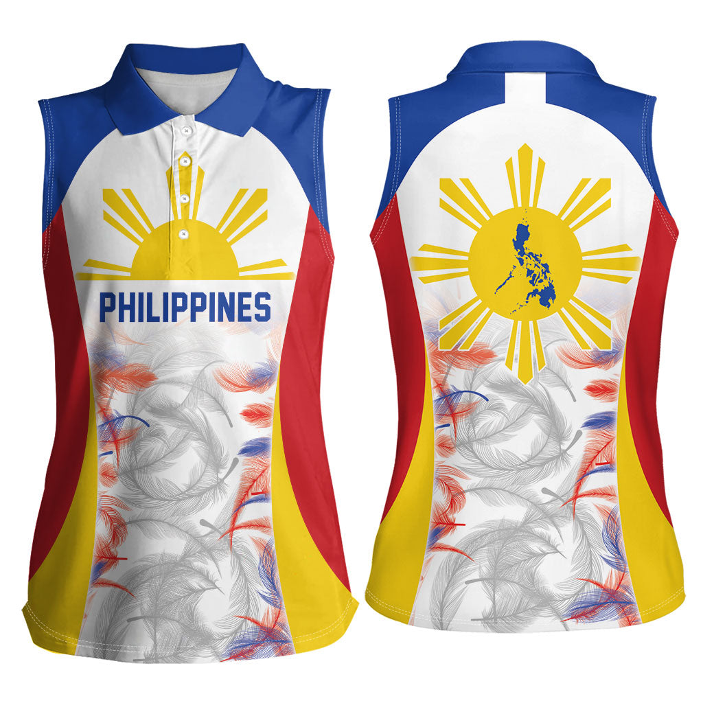 Philippines Flag Day Women Sleeveless Polo Shirt Filipino Feather Pattern