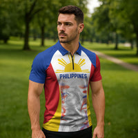 Philippines Flag Day Zipper Polo Shirt Filipino Feather Pattern