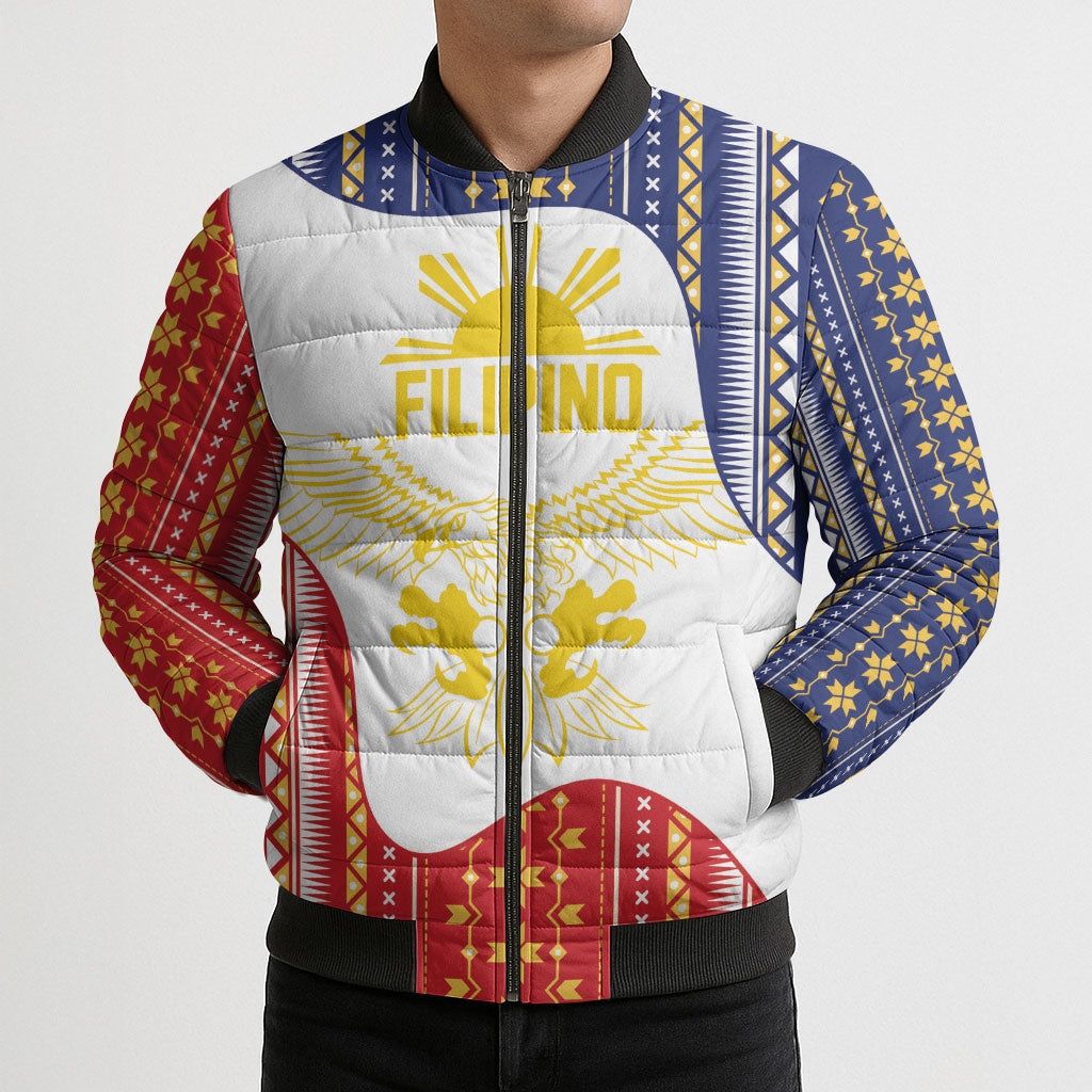 Philippines Flag Day Bomber Puffer Jacket Filipino Traditional Igorot Tribal Pattern