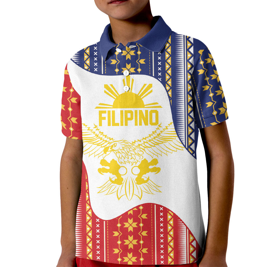 Philippines Flag Day Kid Polo Shirt Filipino Traditional Igorot Tribal Pattern