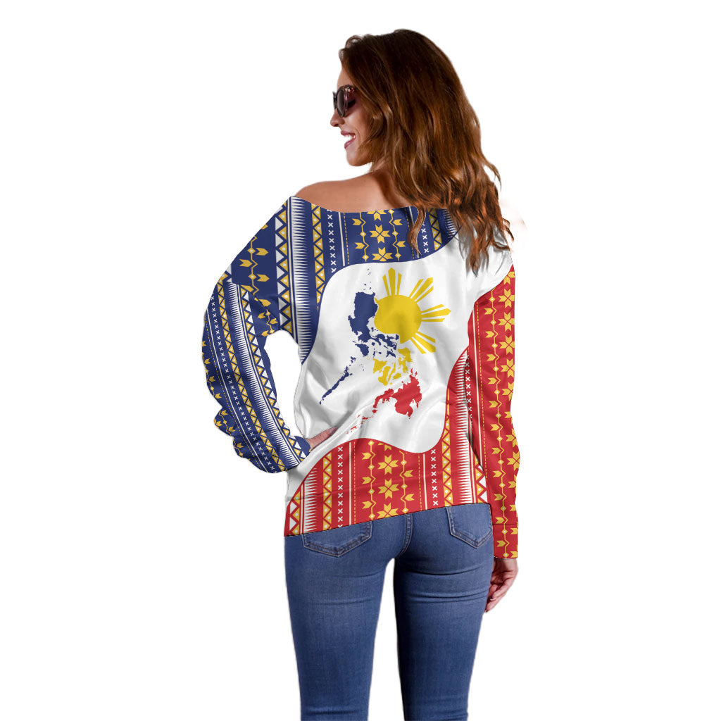Philippines Flag Day Off Shoulder Sweater Filipino Traditional Igorot Tribal Pattern