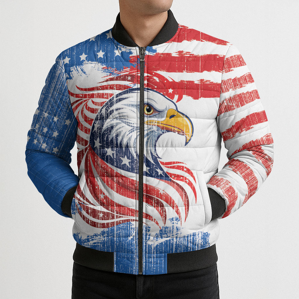 United States Flag Day Bomber Puffer Jacket Proud To Honor The Stars And Stripes