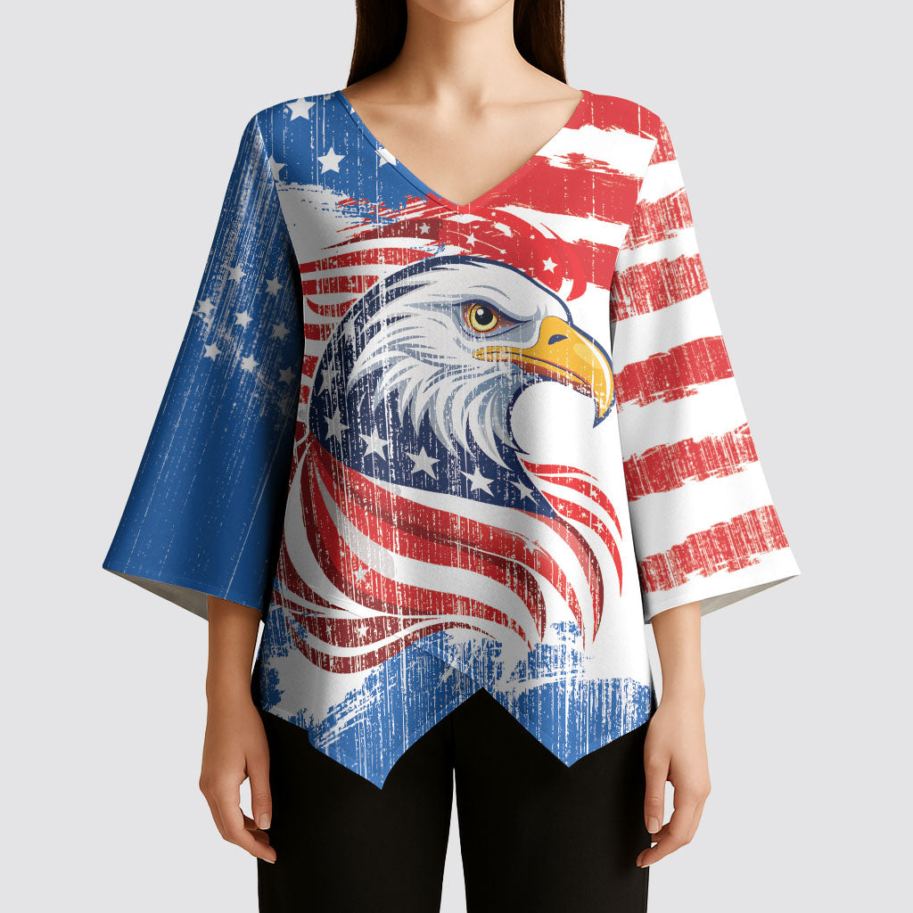 United States Flag Day Kimono Sleeve Blouse Proud To Honor The Stars And Stripes