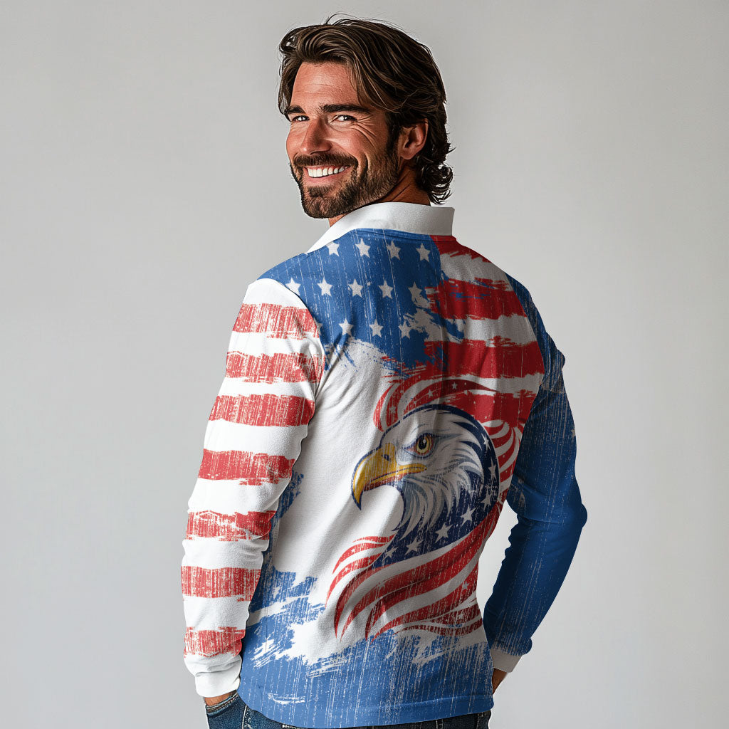 United States Flag Day Long Sleeve Polo Shirt Proud To Honor The Stars And Stripes