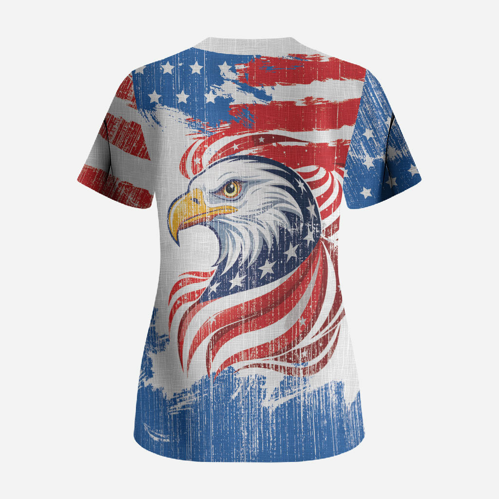 United States Flag Day Scrub Top Proud To Honor The Stars And Stripes