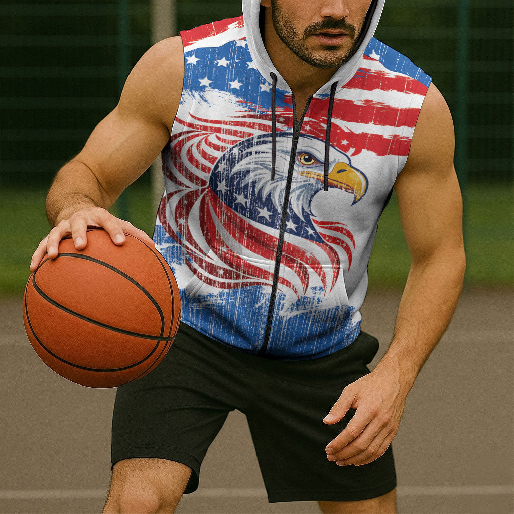 United States Flag Day Sleeveless Zip Hoodie Proud To Honor The Stars And Stripes