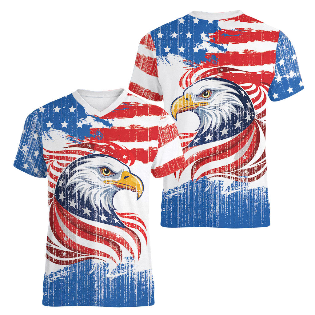 United States Flag Day Women V-Neck T-Shirt Proud To Honor The Stars And Stripes