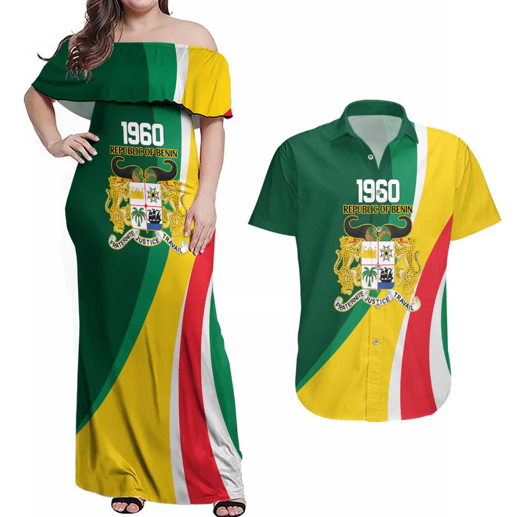 Benin Independence Day Personalized Couples Matching Off Shoulder Maxi Dress and Hawaiian Shirt Since 1960 Fraternite Justice Travail - Wonder Print Shop