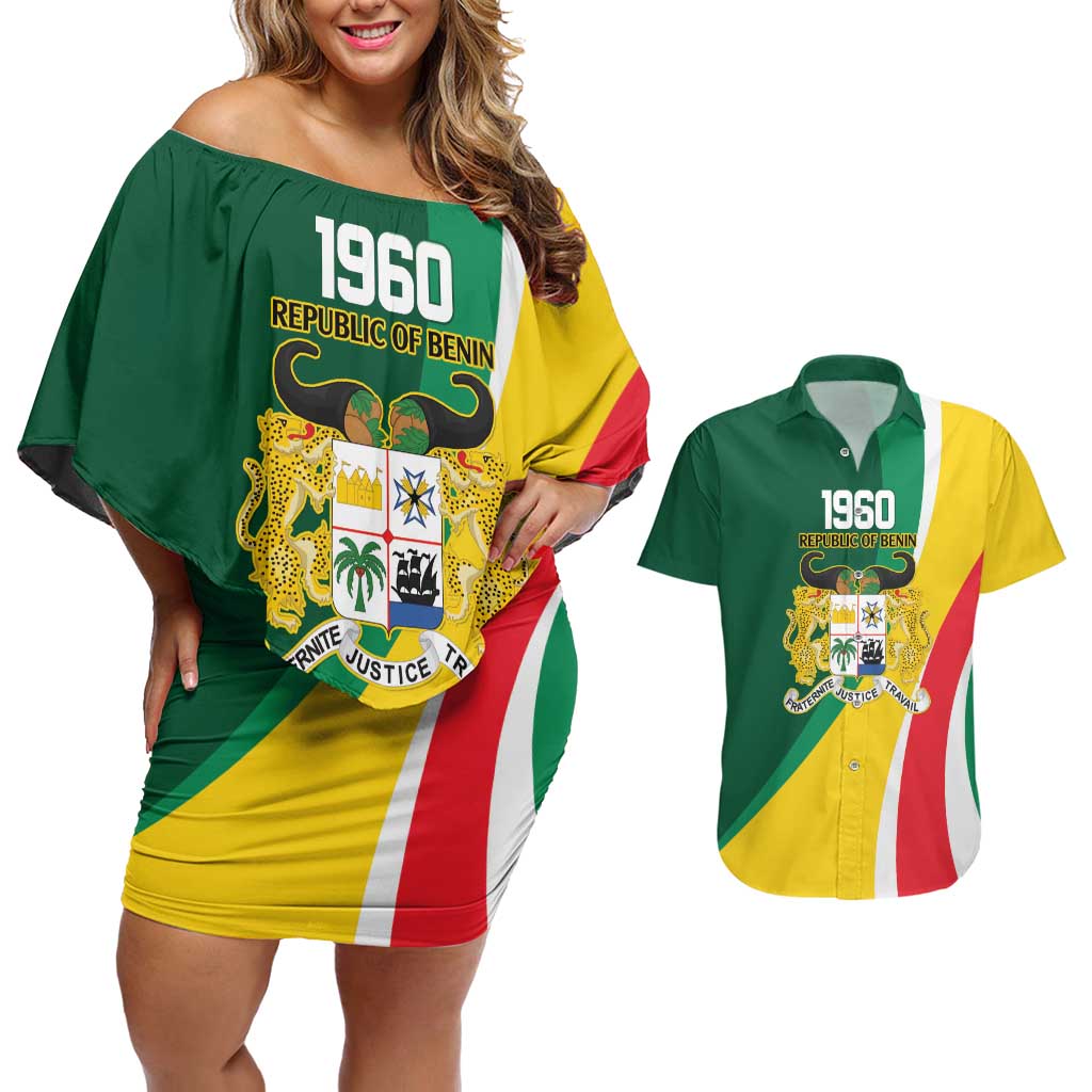 Benin Independence Day Personalized Couples Matching Off Shoulder Short Dress and Hawaiian Shirt Since 1960 Fraternite Justice Travail - Wonder Print Shop