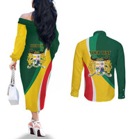 Benin Independence Day Personalized Couples Matching Off The Shoulder Long Sleeve Dress and Long Sleeve Button Shirt Since 1960 Fraternite Justice Travail - Wonder Print Shop