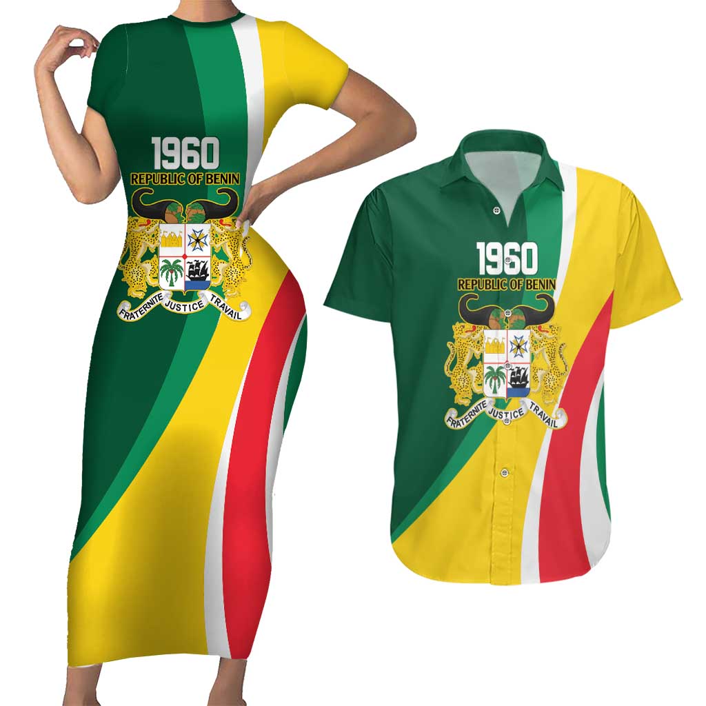 Benin Independence Day Personalized Couples Matching Short Sleeve Bodycon Dress and Hawaiian Shirt Since 1960 Fraternite Justice Travail - Wonder Print Shop