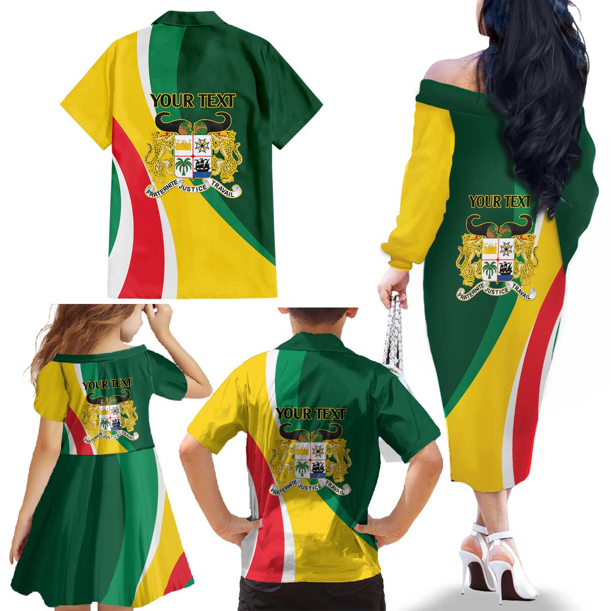Benin Independence Day Personalized Family Matching Off The Shoulder Long Sleeve Dress and Hawaiian Shirt Since 1960 Fraternite Justice Travail - Wonder Print Shop