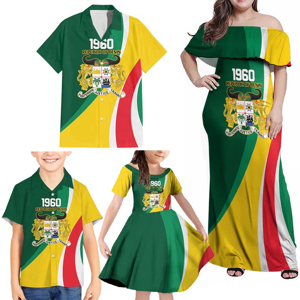 Benin Independence Day Personalized Family Matching Off Shoulder Maxi Dress and Hawaiian Shirt Since 1960 Fraternite Justice Travail - Wonder Print Shop