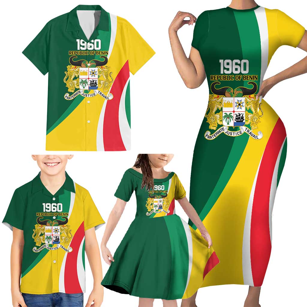 Benin Independence Day Personalized Family Matching Short Sleeve Bodycon Dress and Hawaiian Shirt Since 1960 Fraternite Justice Travail - Wonder Print Shop
