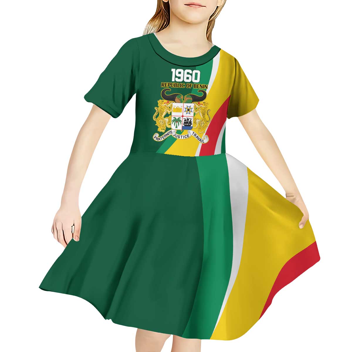 Benin Independence Day Personalized Kid Short Sleeve Dress Since 1960 Fraternite Justice Travail - Wonder Print Shop