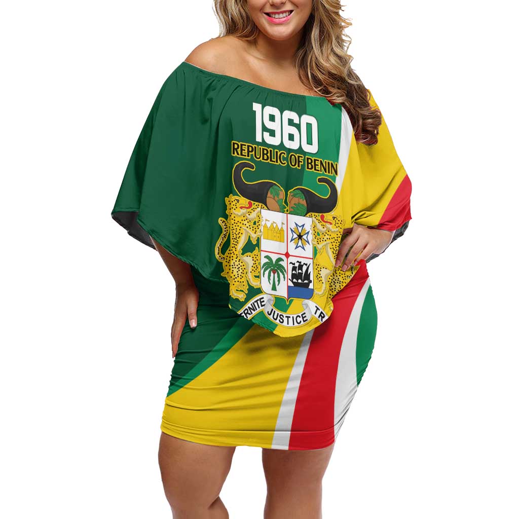 Benin Independence Day Personalized Off Shoulder Short Dress Since 1960 Fraternite Justice Travail - Wonder Print Shop