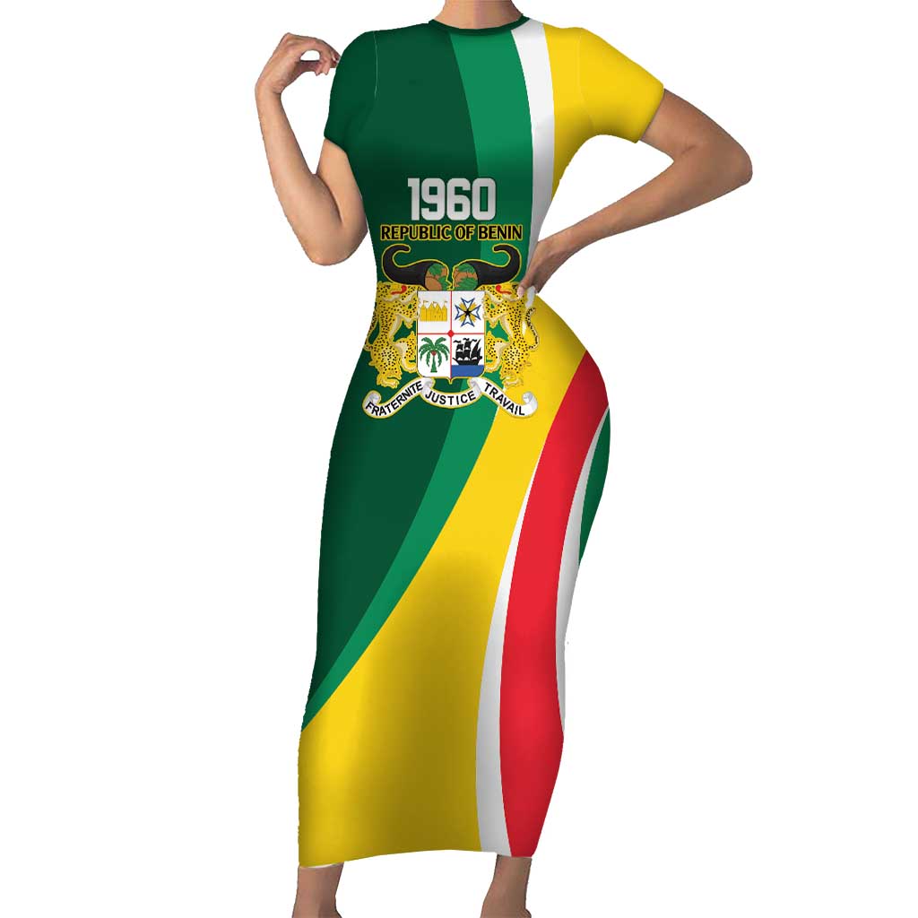 Benin Independence Day Personalized Short Sleeve Bodycon Dress Since 1960 Fraternite Justice Travail - Wonder Print Shop