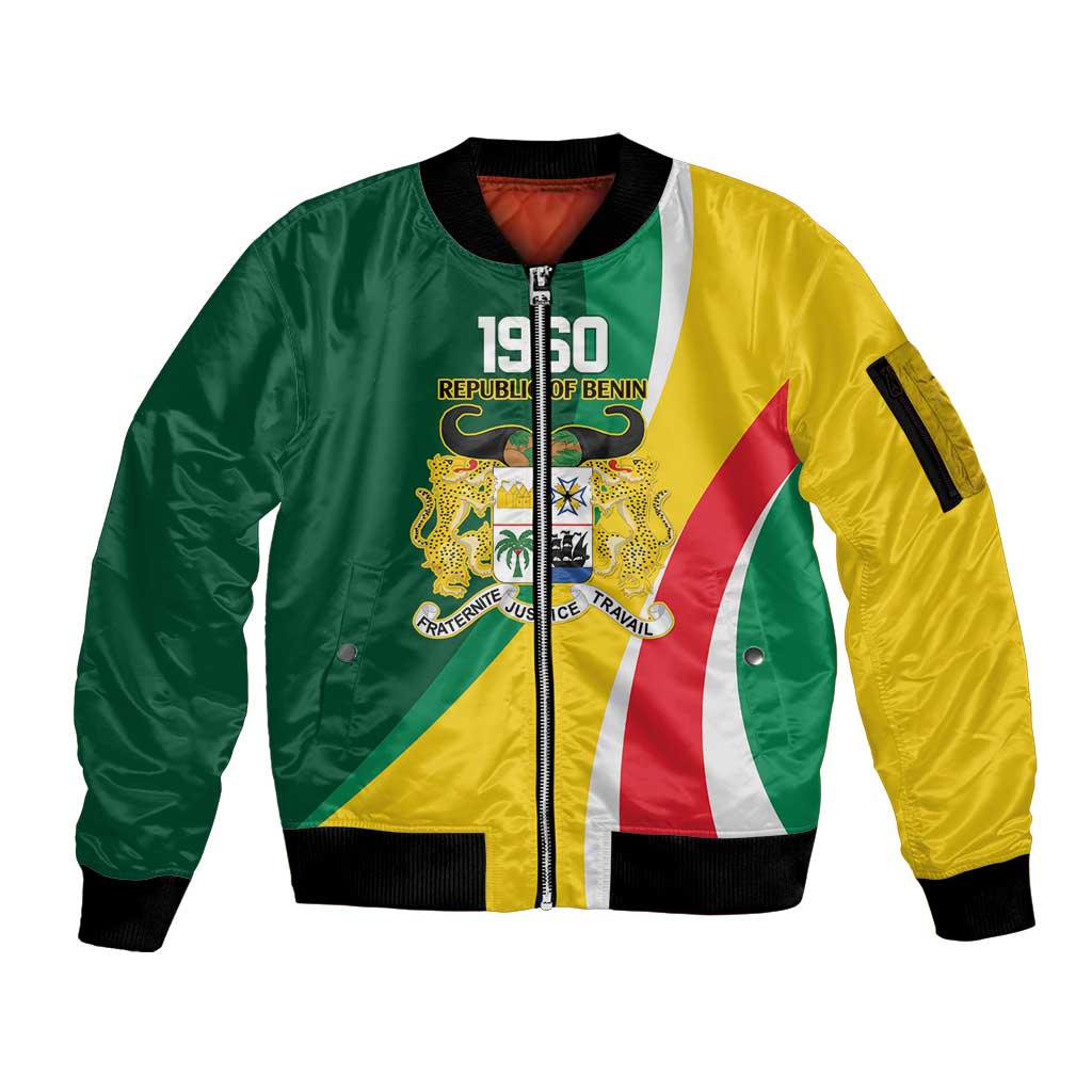 Benin Independence Day Personalized Sleeve Zip Bomber Jacket Since 1960 Fraternite Justice Travail - Wonder Print Shop