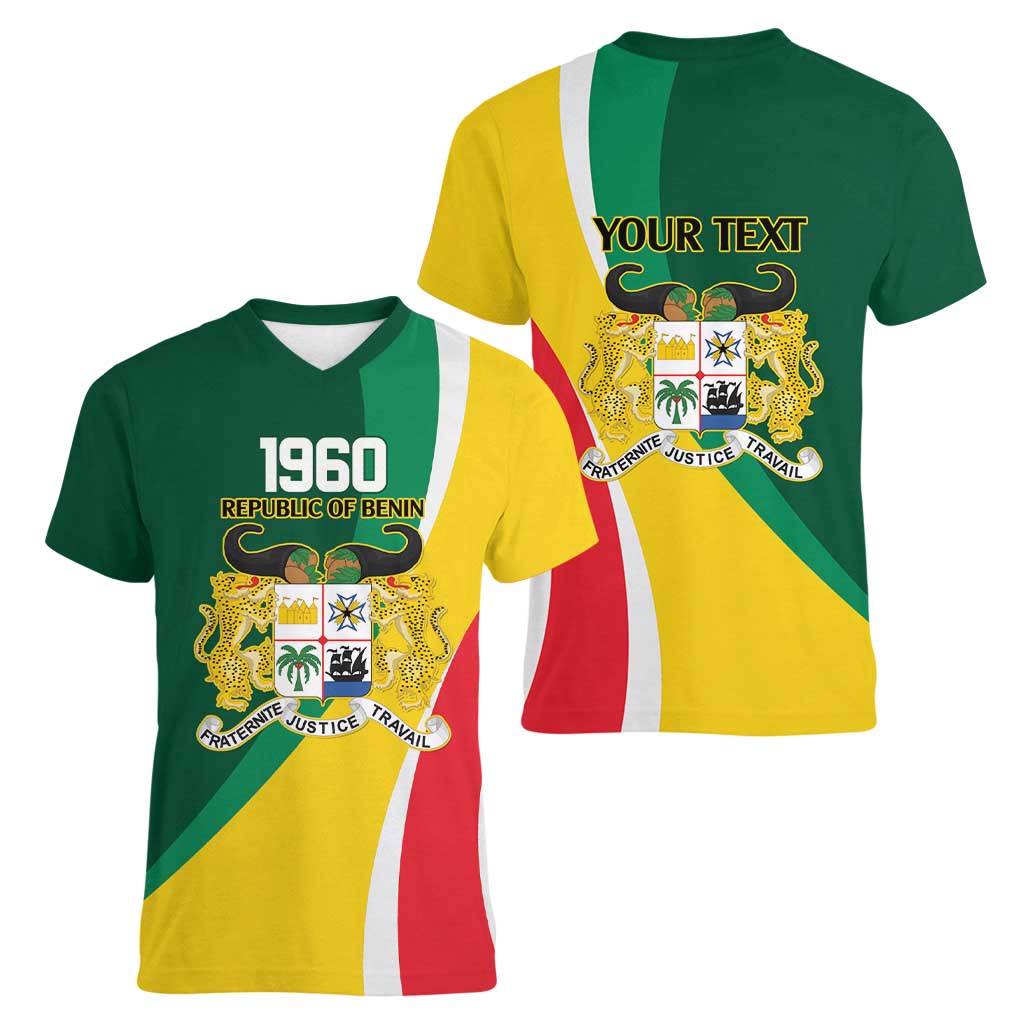 Benin Independence Day Personalized Women V-Neck T-Shirt Since 1960 Fraternite Justice Travail - Wonder Print Shop