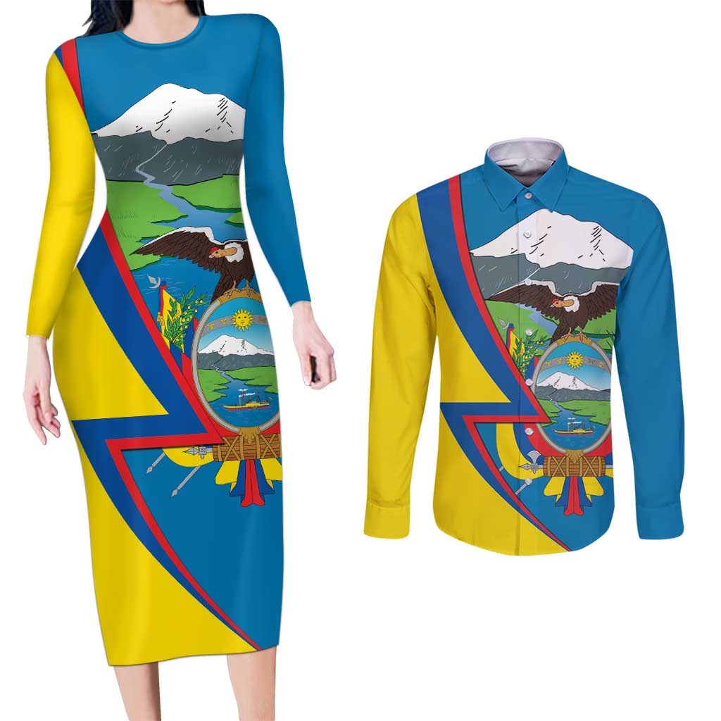 Ecuador Independence Day Personalized Couples Matching Long Sleeve Bodycon Dress and Long Sleeve Button Shirt Pro Deo Patria et Libertate - Wonder Print Shop