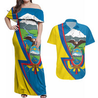Ecuador Independence Day Personalized Couples Matching Off Shoulder Maxi Dress and Hawaiian Shirt Pro Deo Patria et Libertate - Wonder Print Shop