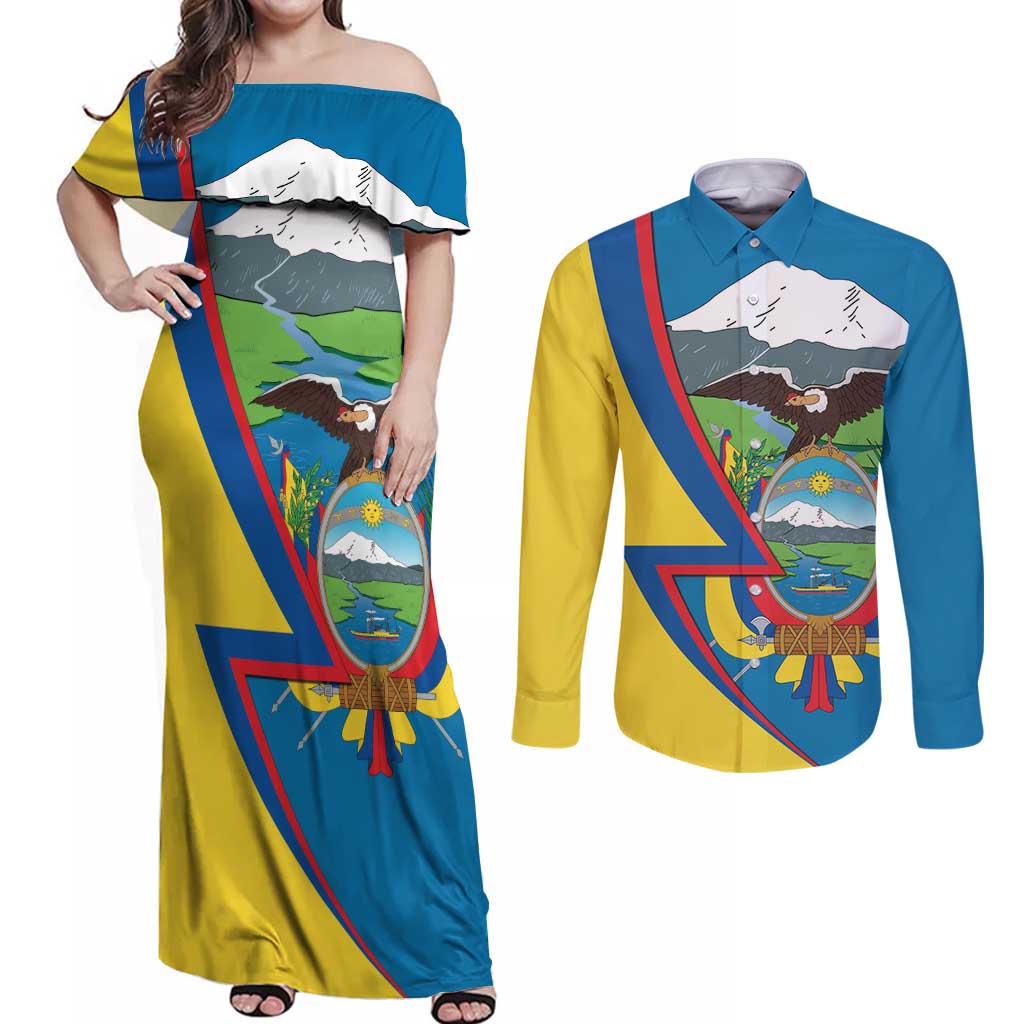 Ecuador Independence Day Personalized Couples Matching Off Shoulder Maxi Dress and Long Sleeve Button Shirt Pro Deo Patria et Libertate - Wonder Print Shop