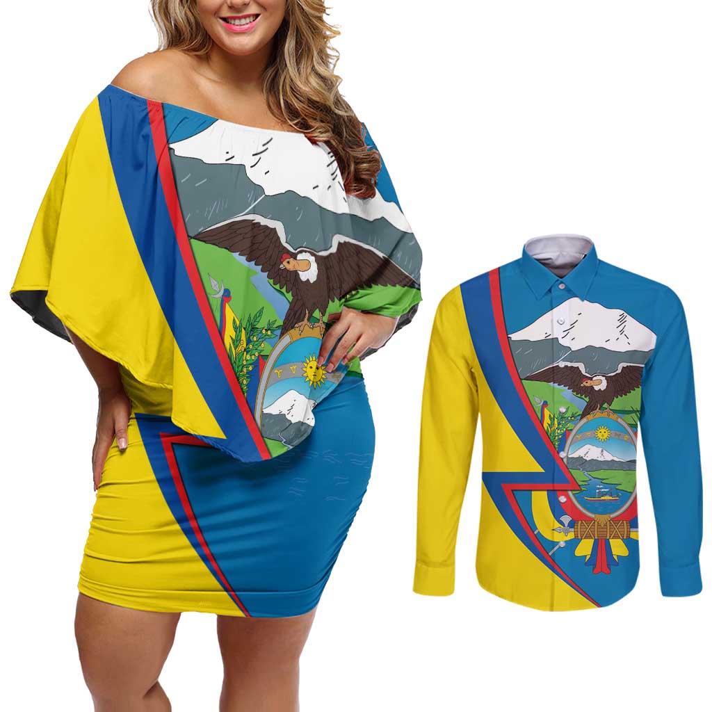 Ecuador Independence Day Personalized Couples Matching Off Shoulder Short Dress and Long Sleeve Button Shirt Pro Deo Patria et Libertate - Wonder Print Shop