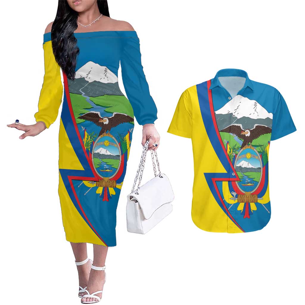 Ecuador Independence Day Personalized Couples Matching Off The Shoulder Long Sleeve Dress and Hawaiian Shirt Pro Deo Patria et Libertate - Wonder Print Shop