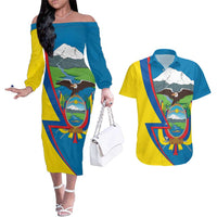 Ecuador Independence Day Personalized Couples Matching Off The Shoulder Long Sleeve Dress and Hawaiian Shirt Pro Deo Patria et Libertate - Wonder Print Shop