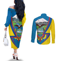 Ecuador Independence Day Personalized Couples Matching Off The Shoulder Long Sleeve Dress and Long Sleeve Button Shirt Pro Deo Patria et Libertate - Wonder Print Shop