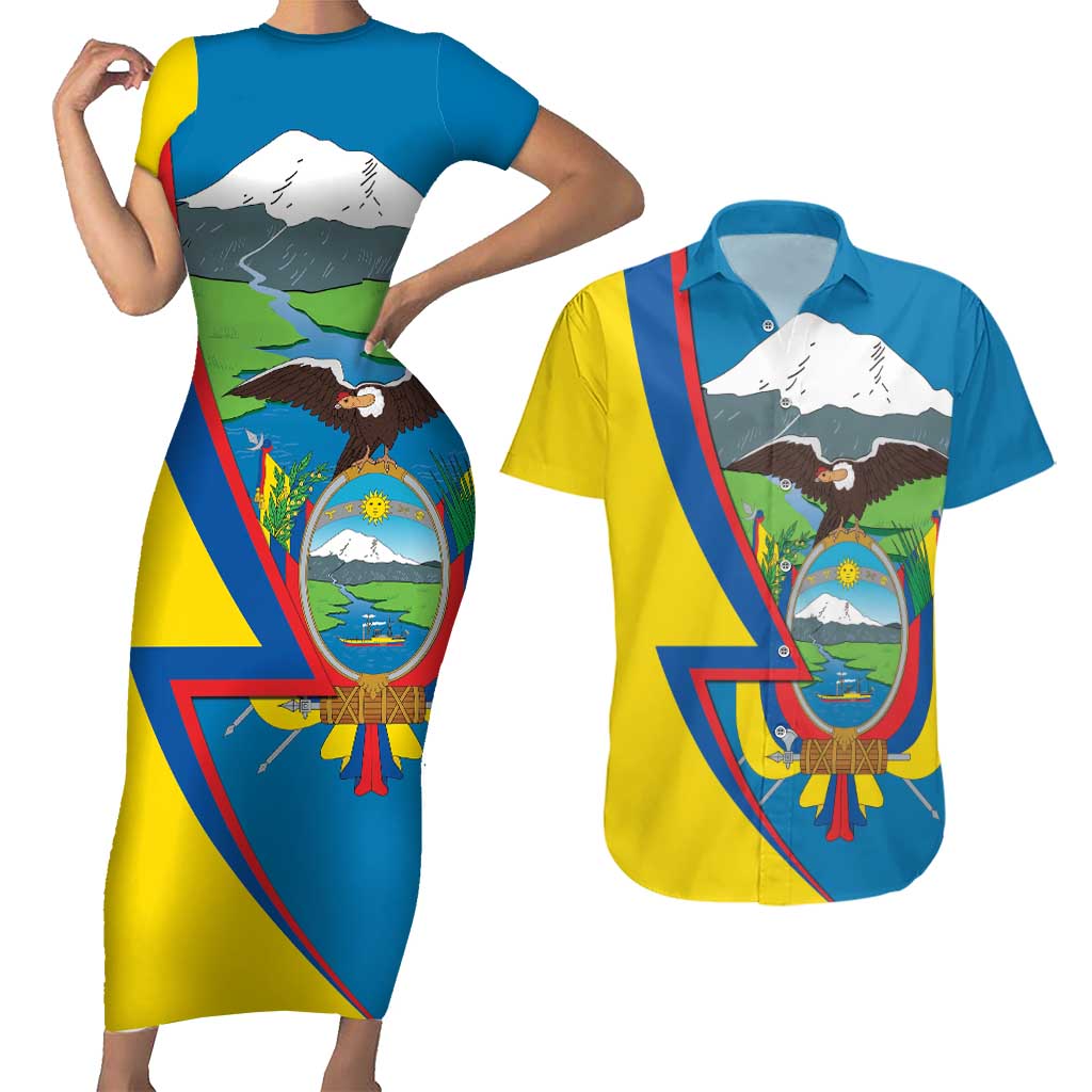 Ecuador Independence Day Personalized Couples Matching Short Sleeve Bodycon Dress and Hawaiian Shirt Pro Deo Patria et Libertate - Wonder Print Shop