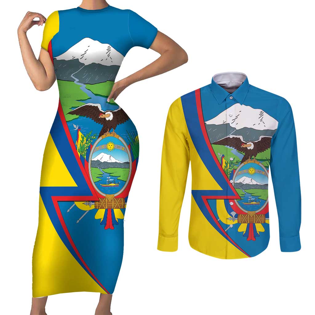 Ecuador Independence Day Personalized Couples Matching Short Sleeve Bodycon Dress and Long Sleeve Button Shirt Pro Deo Patria et Libertate - Wonder Print Shop