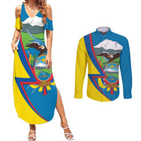 Ecuador Independence Day Personalized Couples Matching Summer Maxi Dress and Long Sleeve Button Shirt Pro Deo Patria et Libertate - Wonder Print Shop