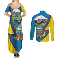Ecuador Independence Day Personalized Couples Matching Summer Maxi Dress and Long Sleeve Button Shirt Pro Deo Patria et Libertate - Wonder Print Shop