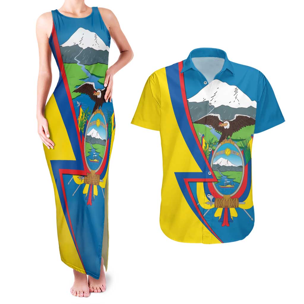 Ecuador Independence Day Personalized Couples Matching Tank Maxi Dress and Hawaiian Shirt Pro Deo Patria et Libertate - Wonder Print Shop