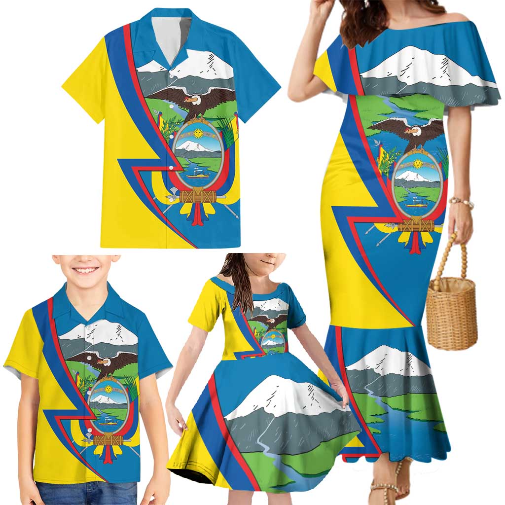 Ecuador Independence Day Personalized Family Matching Mermaid Dress and Hawaiian Shirt Pro Deo Patria et Libertate - Wonder Print Shop