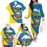 Ecuador Independence Day Personalized Family Matching Off The Shoulder Long Sleeve Dress and Hawaiian Shirt Pro Deo Patria et Libertate - Wonder Print Shop