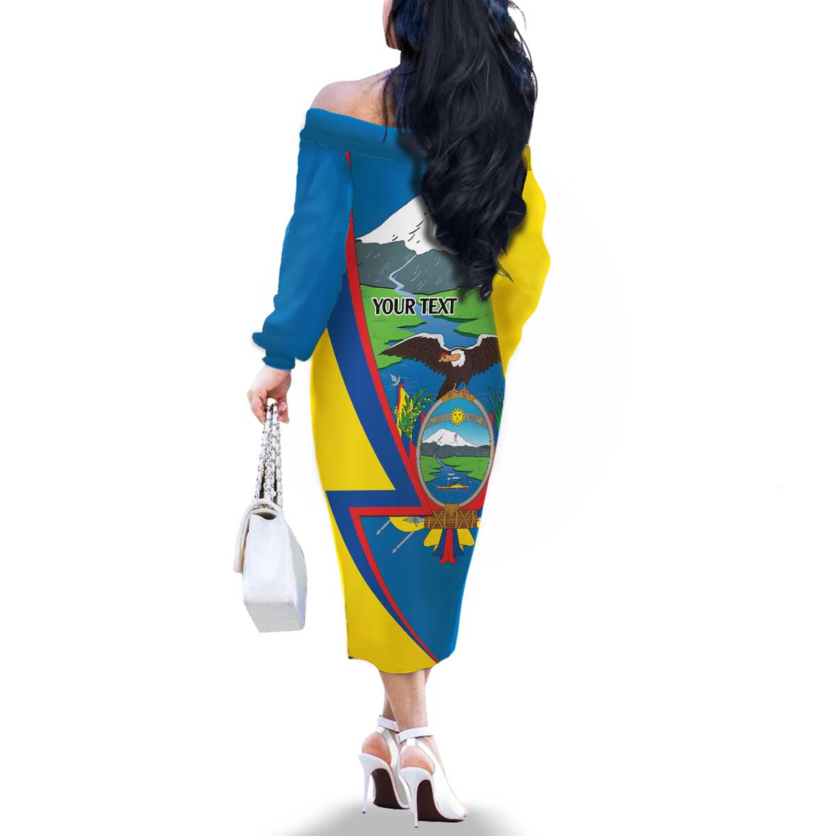 Ecuador Independence Day Personalized Family Matching Off The Shoulder Long Sleeve Dress and Hawaiian Shirt Pro Deo Patria et Libertate - Wonder Print Shop