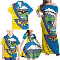 Ecuador Independence Day Personalized Family Matching Off Shoulder Maxi Dress and Hawaiian Shirt Pro Deo Patria et Libertate - Wonder Print Shop