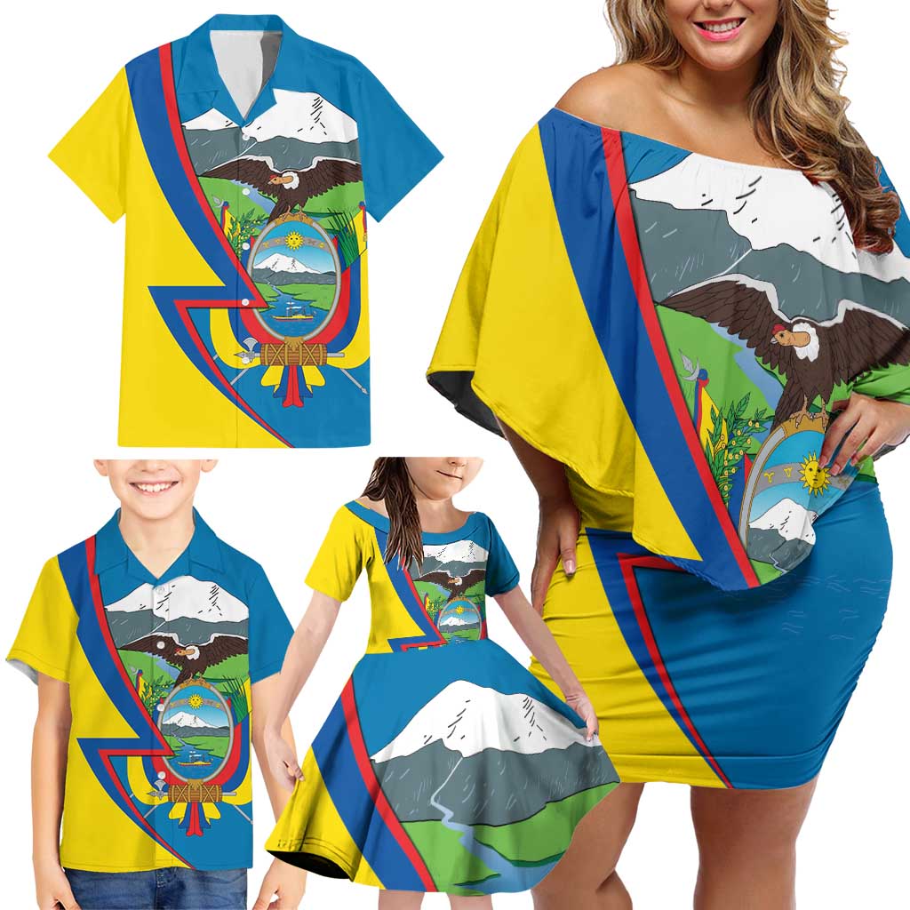 Ecuador Independence Day Personalized Family Matching Off Shoulder Short Dress and Hawaiian Shirt Pro Deo Patria et Libertate - Wonder Print Shop